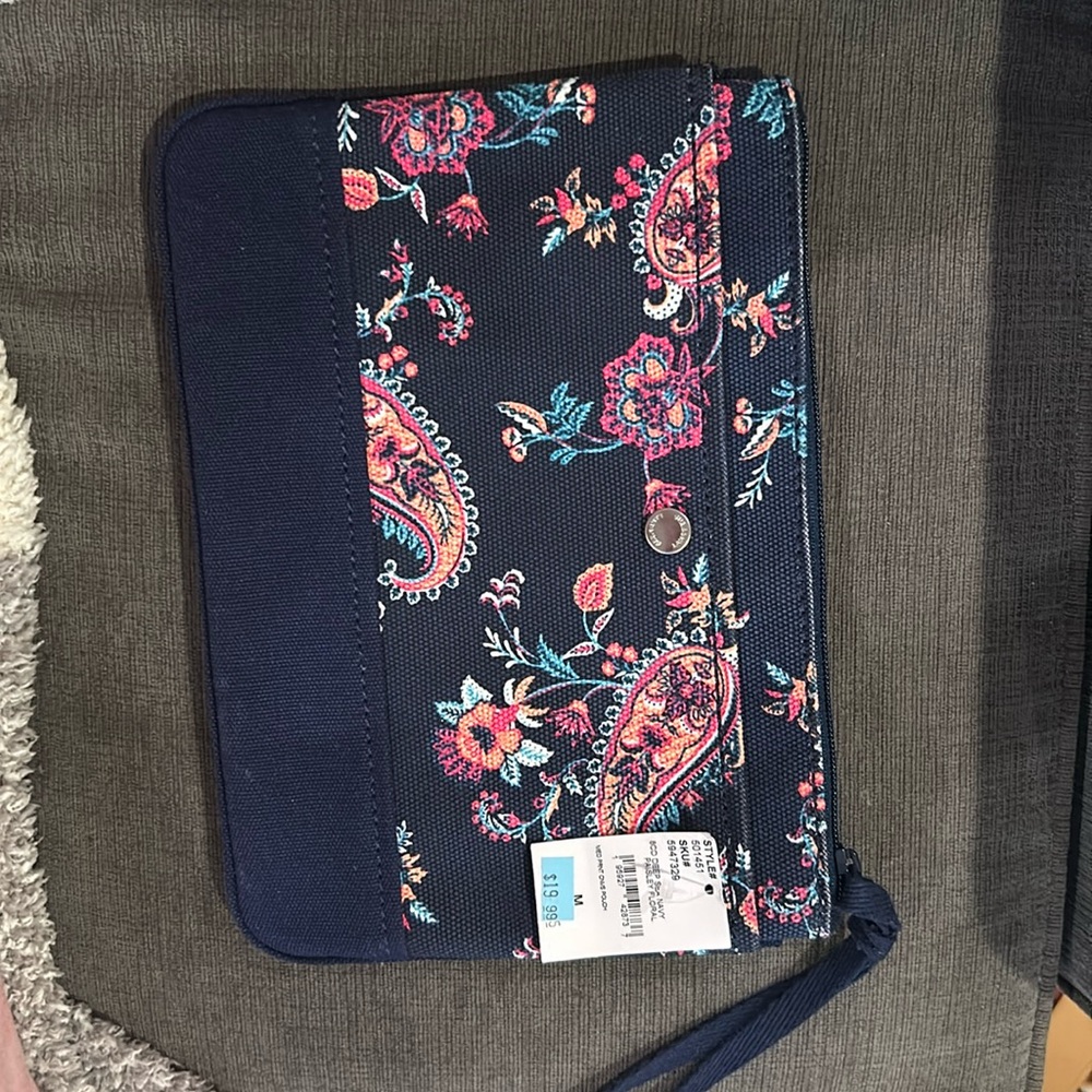 Lands' End Navy Floral Wristlet Clutch